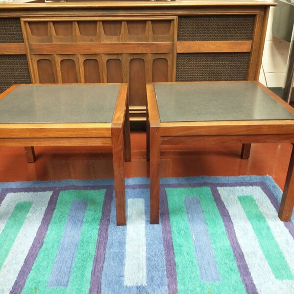 Pair of Jack Cartwright for Founders Walnut and Slate End Tables