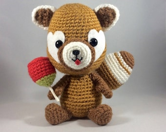 CROCHET PATTERN for Japanese Red Panda with Yummy Candy Apple!