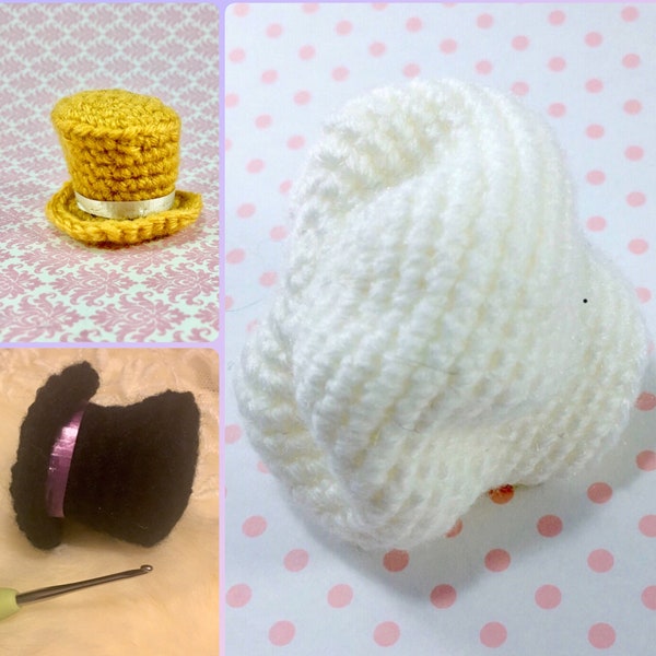 CROCHET PATTERN Bundle! Hats for your Amigurumi! Amigurumi Hats, Crochet Hats for Toys, Crochet Top Hat, Crochet Chef Hat! Crochet Doll Hats