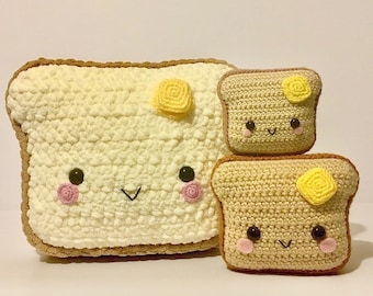 Crochet Pattern for Toast Amigurumi, Learn to Crochet Amigurumi Toast in 3 Sizes- Toast Pillow, Toast Plushy, and MiniatureToast! So Kawaii!