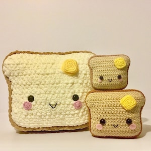 Crochet Pattern for Toast Amigurumi, Learn to Crochet Amigurumi Toast in 3 Sizes- Toast Pillow, Toast Plushy, and MiniatureToast! So Kawaii!