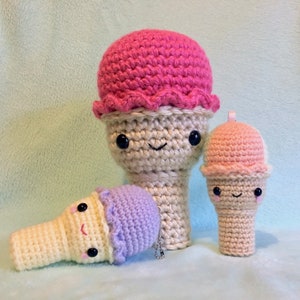 Rainbow Sherbet Swirl Cone Crochet Pattern Bundle! Kawaii Amigurumi Pattern for Ice Cream Cone Plushies!