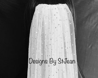 Single Layer White Diamanté Crystal Veil, Polka Dot Bridal Veil, Holy Communion Veil, Fingertip Veil, Raw Edge Veil, Bling Veil