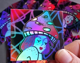 Mushroom Girl Holographic Sticker | Vinyl Decal