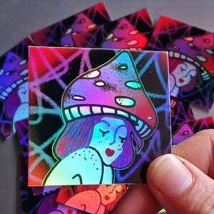 Mushroom Girl Holographic Sticker | Vinyl Decal