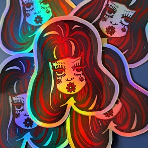 Holographic Goth Groovy Girl Sticker (white) | Vinyl Decal