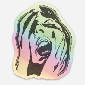 Holographic Screaming Woman Sticker Vinyl Decal image 2