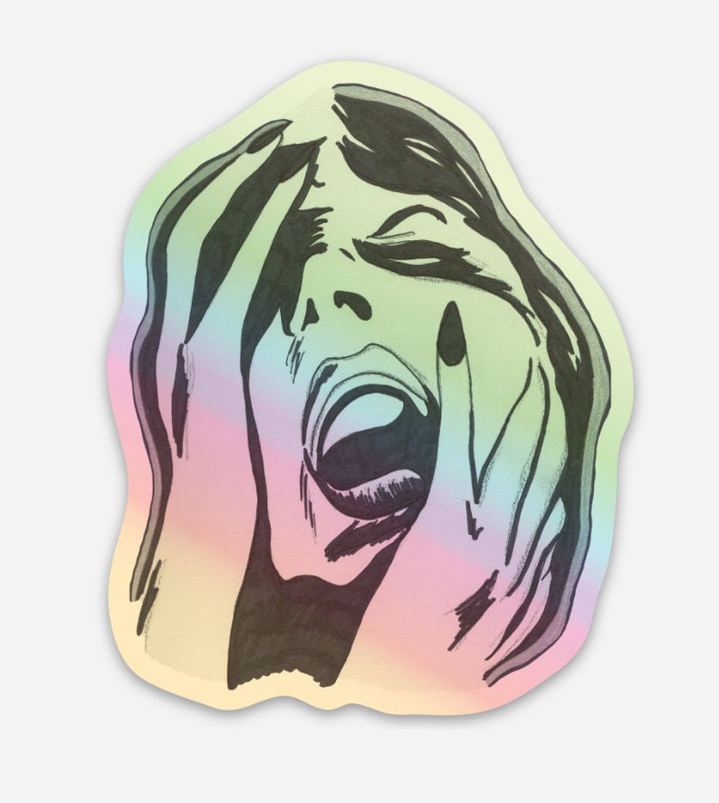 Holographic Screaming Woman Sticker Vinyl Decal image 2