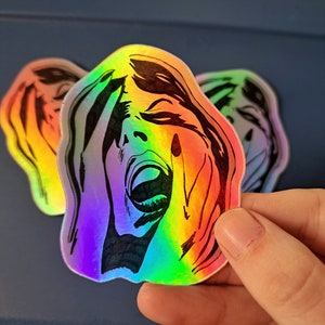 Holographic Screaming Woman Sticker Vinyl Decal image 1