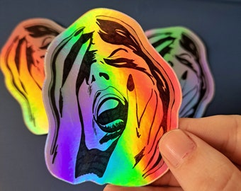 Holographic Screaming Woman Sticker | Vinyl Decal