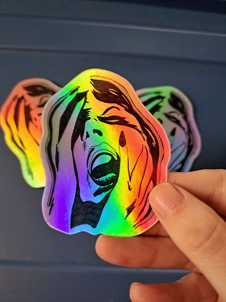Holographic Screaming Woman Sticker Vinyl Decal image 1