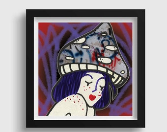 Mushroom Girl w/ Graffiti Hat Fine Art Print