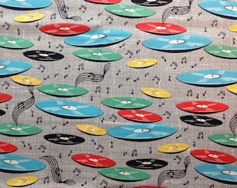 Cotton Fabric Fat Quarter quilting Records on Black Music Discs albums