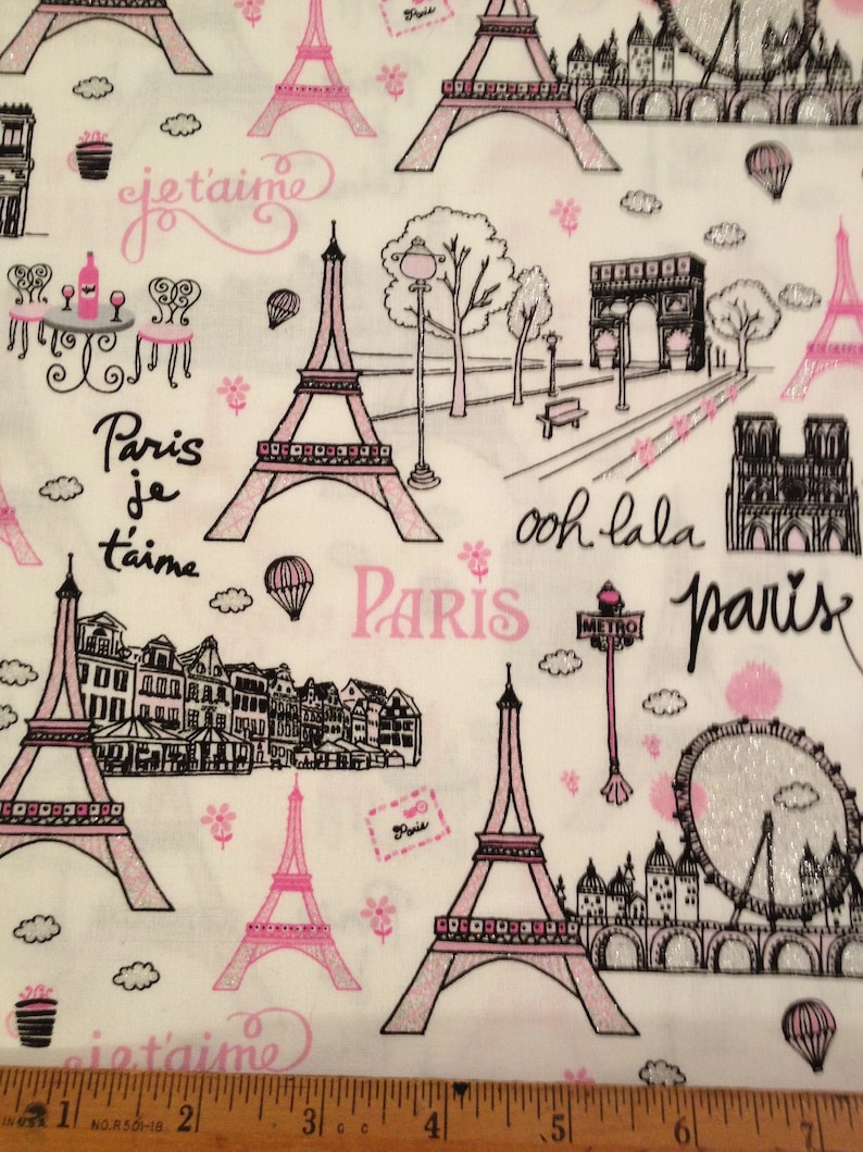 Paris France Pink /& Gray Glitter Eiffel Tower Handcrafted Curtain Valance a1//1