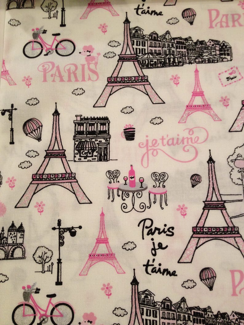 Paris France Pink /& Gray Glitter Eiffel Tower Handcrafted Curtain Valance a1//1