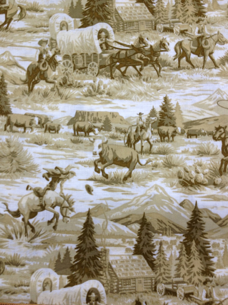 Horses Wagons Home /& Living West Trees Valance Accessories Cowboys Allover Yellow Green Cabin Window Scenic Toile