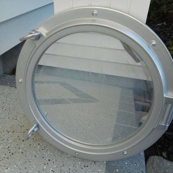 Silver 15 inch ship port hole / porthole mirror / beach decor / nautical decor