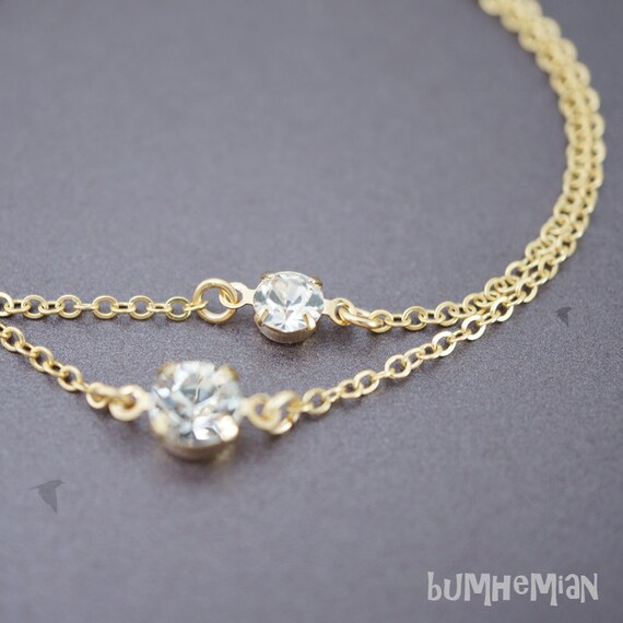 Items similar to Double 16k Gold Plate Chain, Two CZ, Sparkle, Bracelet