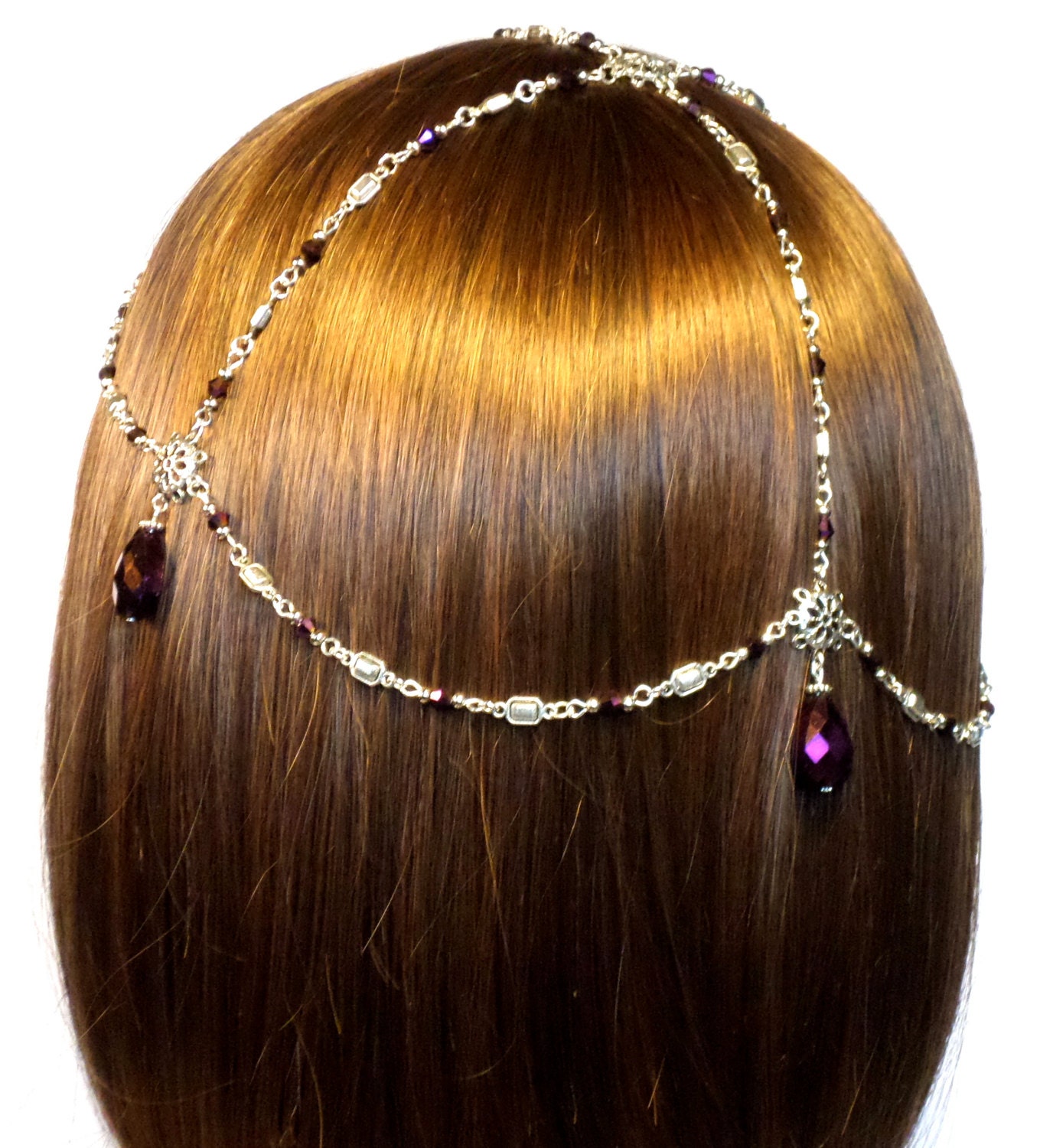 Purple Crystal Head Chain Purple Hippie Hair Jewelry Hippie Etsy