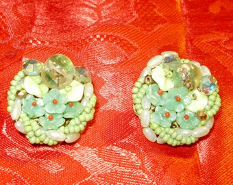 Vintage clip-on beaded earrings