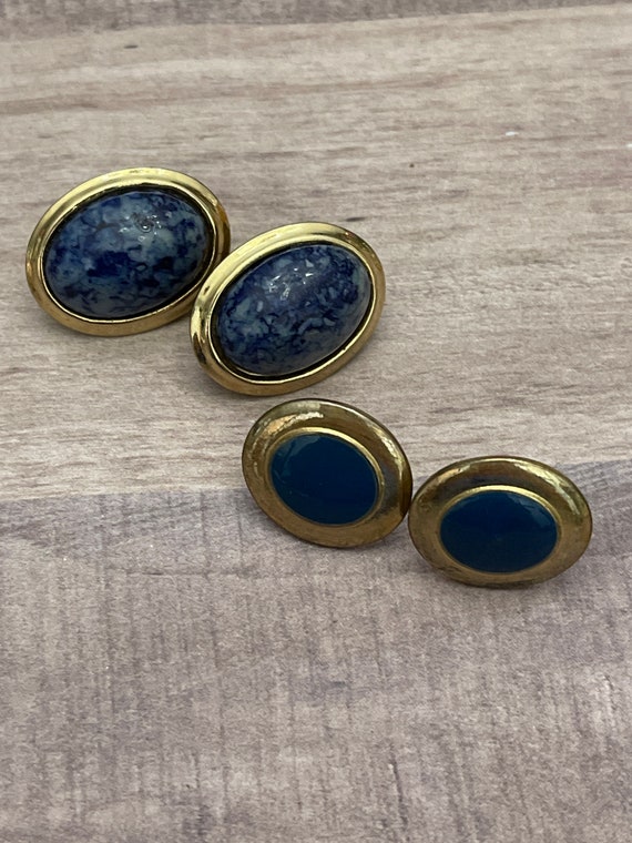 Vintage Blue and Goldtone Pierced Earrings