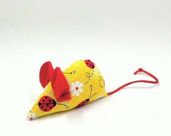 Catnip Mouse Cat Toy, Ladybugs, kitty toy, yellow red white