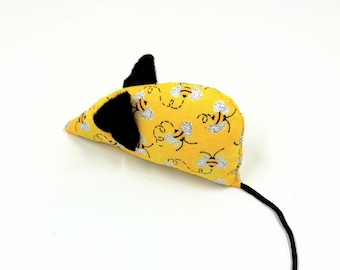 Catnip mouse cat toy, Bee catnip mouse, yellow black silver