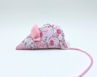 Catnip mouse cat toy, piggy mouse, piglet, pig, white pink