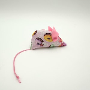 Catnip Mouse Cat Toy: Sprinkled Donut Fabric, Purple Ears & Tail, Organic Catnip