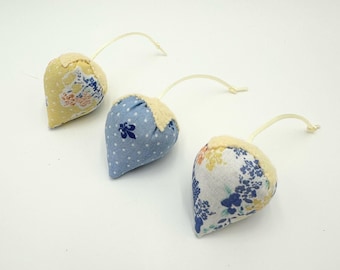 Catnip strawberry cat toys, set of 3, French style, blue yellow, fleur de lis
