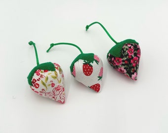 Strawberry catnip cat toys, Set of 3 strawberries, floral berries, set of three