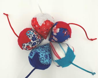 Fresas con hierba gatera RWB, juego de 5, rojo, blanco y azul, 4 de julio, Día de la Independencia, Americana, EE. UU.,