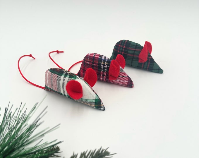 Plaid Christmas Catnip Mice Cat Toys, Set of 3, Holiday Cat Toys