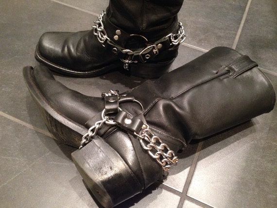 Leather and chain boot brace blackmetal punk biker | Etsy