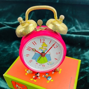 1970s Disney Cinderella Alarm Clock, Neon Pink With Brass Bells - Etsy
