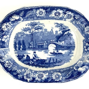 Rare Antique Staffordshire Blue and White Platter Plate Jewelry Catchall
