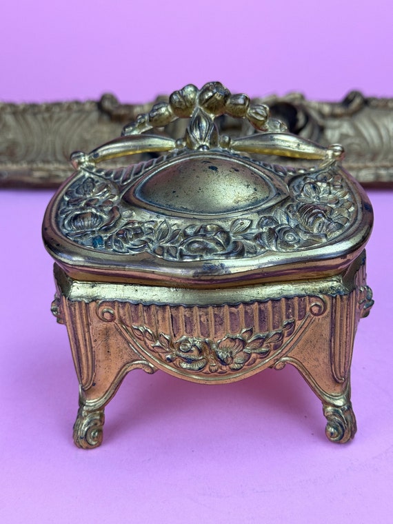 Antique Victorian Gold Ormolu trinket box. Art Nou