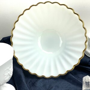 1950s Fire King large white milk glass Rachael bowl with 24 KT gold trim and scalloped edges