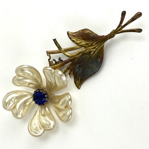 Vintage 1930's-40's Floral Brooch Pin Navy sequins and gold tone finish