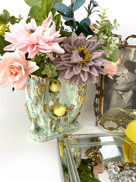 Vintage Ucagco Ceramics yellow bird vase with gold detailing Etsy