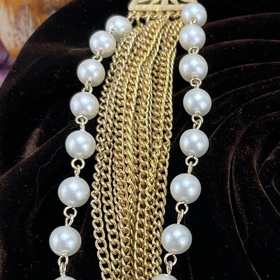 Vintage multi strand gold chain and pearl necklac… - image 7