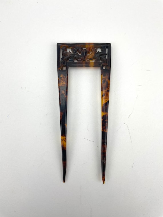 Edwardian Tortoiseshell celluloid carved hair orna