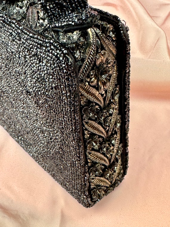 1930s Rectangular black beaded evening purse with… - image 3