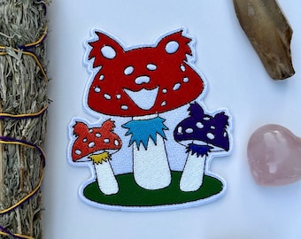 Mushroom Bears Embroidered Patch - 4"  - Iron on or Sew On - Jerika Renee Art- Free Shipping