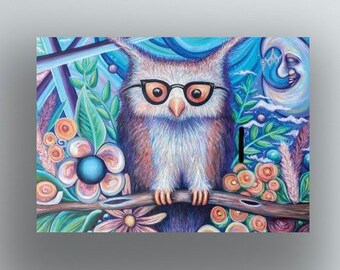 5" x 7"  Dreamy OWL - Small ART Print  - Jerika Renee Art - Free Shipping