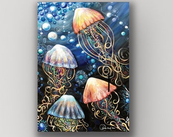 5" x 7" - Jellyfish - Small Art Print - Jerika Renee Art - Free Shipping