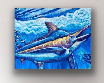 5" x 7"  - Marlin - Swordfish - Small Art Print - Jerika Renee Art - Free Shipping