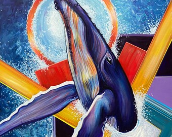 ORIGINAL - Making Waves - Humpback Whale - 24" x 24" - Canvas - Jerika Renee Art