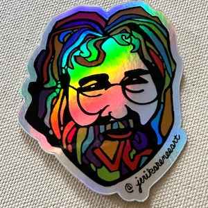 HOLOGRAPHIC Jerry Garcia/Grateful Dead Sticker - Die cut and full color - 3&quot; - Jerika Renee Art - Free Shipping