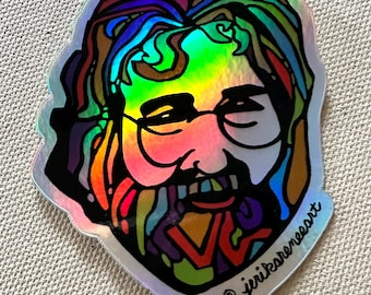 Holographic Jerry Garcia Sticker – Grateful Dead Art, Die Cut 3"